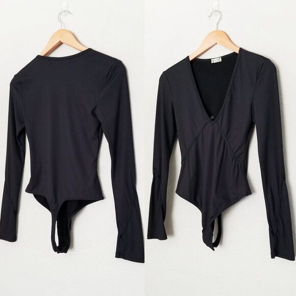 Free People Intimately Victoria Plunge V Neck Bodysuit S Long Sleeves Stretchy - Picture 15 of 15